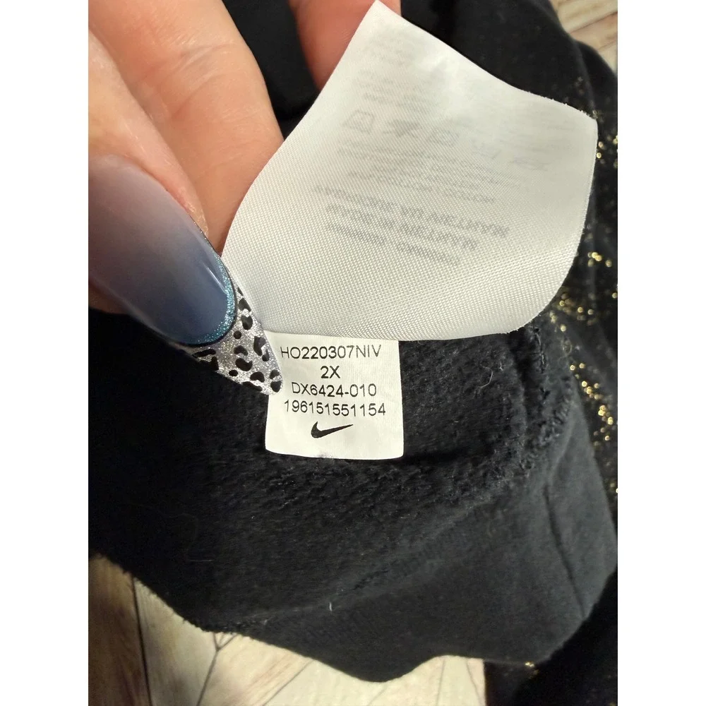 Nike Sweatshirt Womens 2X Black Stardust Gold Metallic Fleece Crewneck‎ Sporty